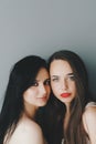 Beautiful young models with bright make-up and long hair Royalty Free Stock Photo