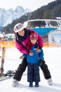 Beautiful young mom and her toddler boy, skiing in the mountains Royalty Free Stock Photo