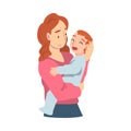 Beautiful Young Mom Holding her Toddler Baby, Parenting, Motherhood and Kids Care Concept Cartoon Vector Illustration