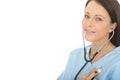 Beautiful Young Natural Female Doctor Listneing To Her Own Heartbeat with Stethoscope