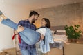 Newly married couple moving in new home Royalty Free Stock Photo