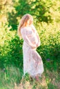 Beautiful young pregnant woman relaxing in nature on a beautiful sunny day Royalty Free Stock Photo