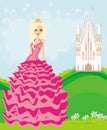 Beautiful young queen in front of her castle Royalty Free Stock Photo