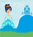 Beautiful young queen in front of her castle Royalty Free Stock Photo