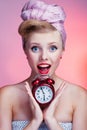 Beautiful young pin-up girl with surprised expression Royalty Free Stock Photo