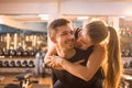 Beautiful young sporty couple in gym Royalty Free Stock Photo