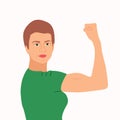 Strong powerful woman shows her arm muscles vector illustration. Women`s power Royalty Free Stock Photo