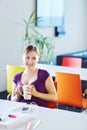 Beautiful young student studying in the library or classroom Royalty Free Stock Photo