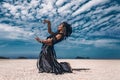 Beautiful young stylish tribal dancer. Woman in oriental costume Royalty Free Stock Photo