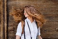 Beautiful young teenage girl in the old town. Royalty Free Stock Photo