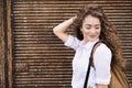 Beautiful young teenage girl in the old town. Royalty Free Stock Photo