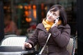 Beautiful young tourist in Paris talking by phone Royalty Free Stock Photo