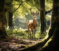 Beautiful young whitetail deer (cervus elaphus) in the forest Royalty Free Stock Photo