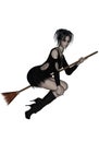 Beautiful young witch flying on her broomstick Royalty Free Stock Photo