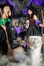 Beautiful young witches brewing a potion Royalty Free Stock Photo