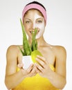 Beautiful young woman with aloe vera Royalty Free Stock Photo