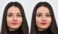 Beautiful young woman before and after applying make-up and hairstyling Royalty Free Stock Photo