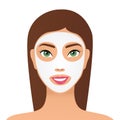 Beautiful young woman applying scrub mask on face, closeup. Woman with a cosmetic face mask. Smiling girl portrait. Spa Royalty Free Stock Photo