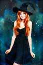 Beautiful young woman as halloween witch Royalty Free Stock Photo