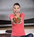 Attractive woman with basket of fruits Royalty Free Stock Photo