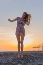 Beautiful young woman beach at sunset Royalty Free Stock Photo