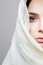 Beautiful young woman. beauty girl in hijab. Half of face Royalty Free Stock Photo