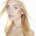 Beautiful young woman.Blonde girl.flying hair Royalty Free Stock Photo