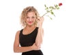 Beautiful young woman blonde romantic rose Royalty Free Stock Photo