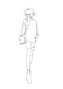 Beautiful young woman in a blue jacket and pink dress. Hand drawn fashion girl. Fashion model posing. Sketch. Royalty Free Stock Photo