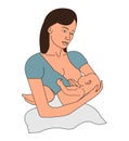 Beautiful young woman breastfeeding a baby