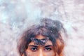 Beautiful young woman with butterfly. conceptual. double exposure Royalty Free Stock Photo