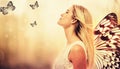 Beautiful young woman with butterfly wings Royalty Free Stock Photo