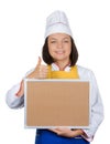 Beautiful Young Woman Chef with Empty Board Menu with Copy Space Royalty Free Stock Photo