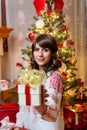 Beautiful young woman at christmas Royalty Free Stock Photo