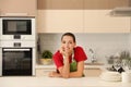 Beautiful young woman with clean dishes Royalty Free Stock Photo
