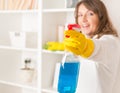 Beautiful young woman cleaning her house Royalty Free Stock Photo