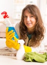 Beautiful young woman cleaning her house Royalty Free Stock Photo