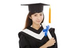 Beautiful young woman college graduation isolated