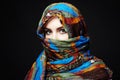 Beautiful young woman in color veil. beauty girl in colorful hijab Royalty Free Stock Photo