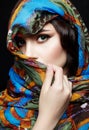 Beautiful young woman in color veil. beauty girl in colorful hijab Royalty Free Stock Photo