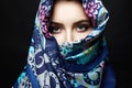 Beautiful young woman in color veil. beauty girl in colorful hijab Royalty Free Stock Photo