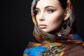 Beautiful young woman in color veil and jewelry. beauty girl in colorful hijab Royalty Free Stock Photo