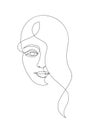 Beautiful young woman, continuous line drawing art, front view