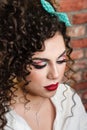 Carnival Makeup Pin Up Image. Curly hairstyle Royalty Free Stock Photo