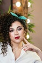 Carnival Makeup Pin Up Image. Curly hairstyle Royalty Free Stock Photo