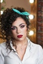 Carnival Makeup Pin Up Image. Curly hairstyle Royalty Free Stock Photo