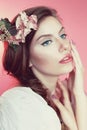 Beautiful young woman with delicate flowers in their hair Royalty Free Stock Photo