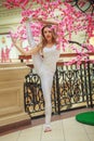 Beautiful woman doing spring yoga indoors