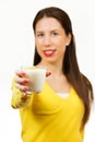 Beautiful young woman drinking milk Royalty Free Stock Photo