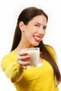 Beautiful young woman drinking milk Royalty Free Stock Photo